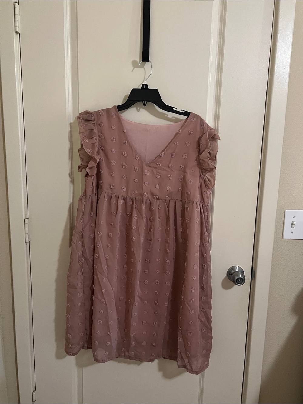 Mauve Ruffle Sleeve V-Neck Babydoll Dress